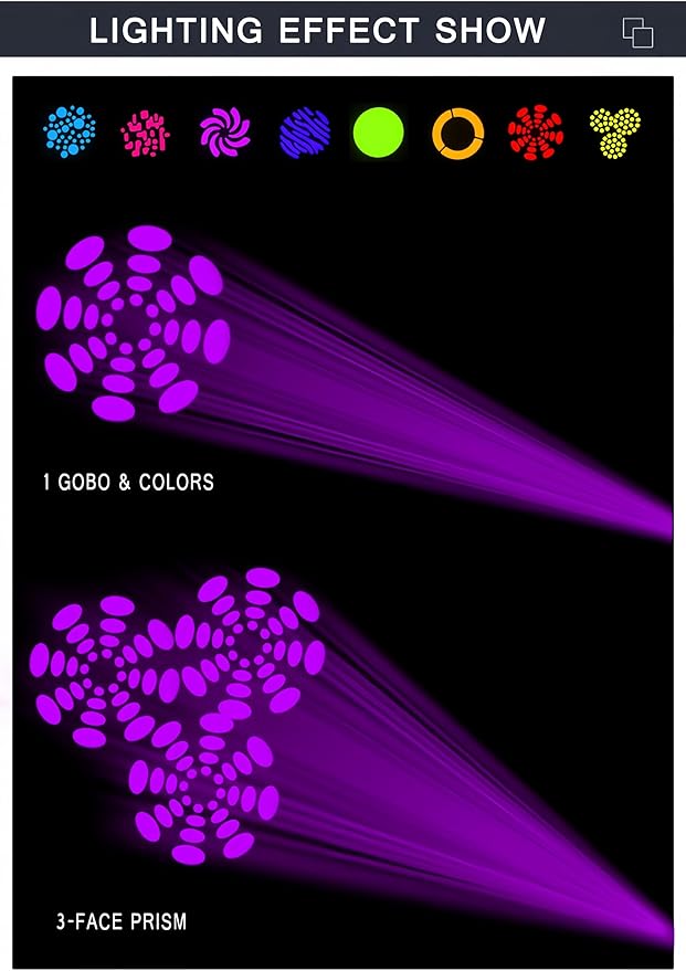 DJCLUB Stage Lights LED Mini Moving Head DJ Light Lyre Projection 60W DJ Spot Lights with 7 Colors 8 Gobos Spotlight DMX 512 with Sound Activated for Disco Home Party Wedding Nightclub