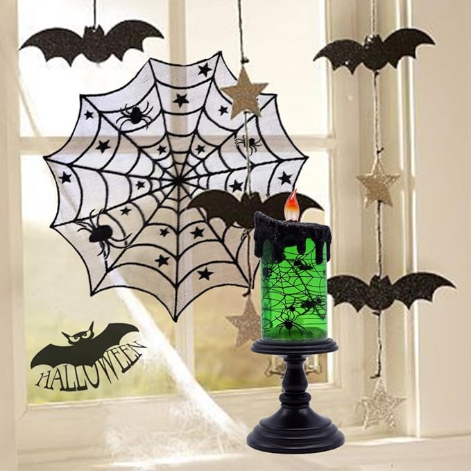 Eldnacele Halloween Snow Globe Candles Lighted Lamp, Battery Operated Spooky Spinning Water Glittering Tornado Candle Flameless Candles Table Centerpiece for Halloween Decoration Indoor(Spider)