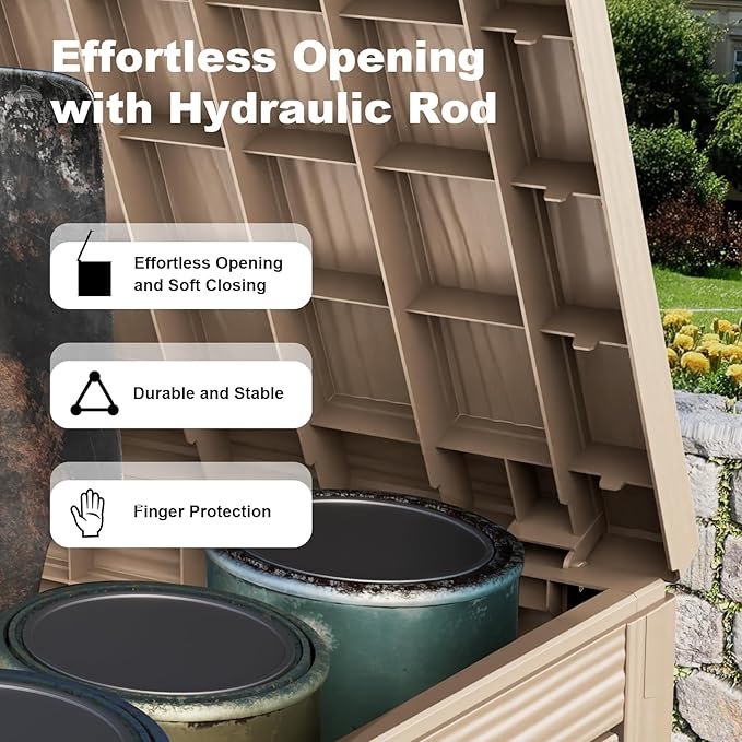 45 Gallon Deck Box Large Outdoor Storage for Patio Furniture,Outdoor Cushions,Garden Tools and Pool Supplies,Waterproof,Resin,Lockable(Grey)