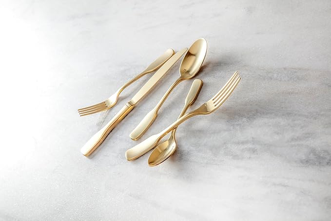 Fortessa Ashton 18/10 Stainless Steel, 20 Piece Flatware Set (Service for 4), Brushed Gold