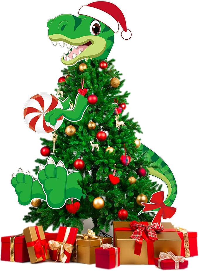 Dinosaur Christmas Tree Topper Decorations Head Arms and Legs Funny Xmas Ornament Decor for DIY Xmas Party Decorations Holidays Indoor Home Gift Party Supplies