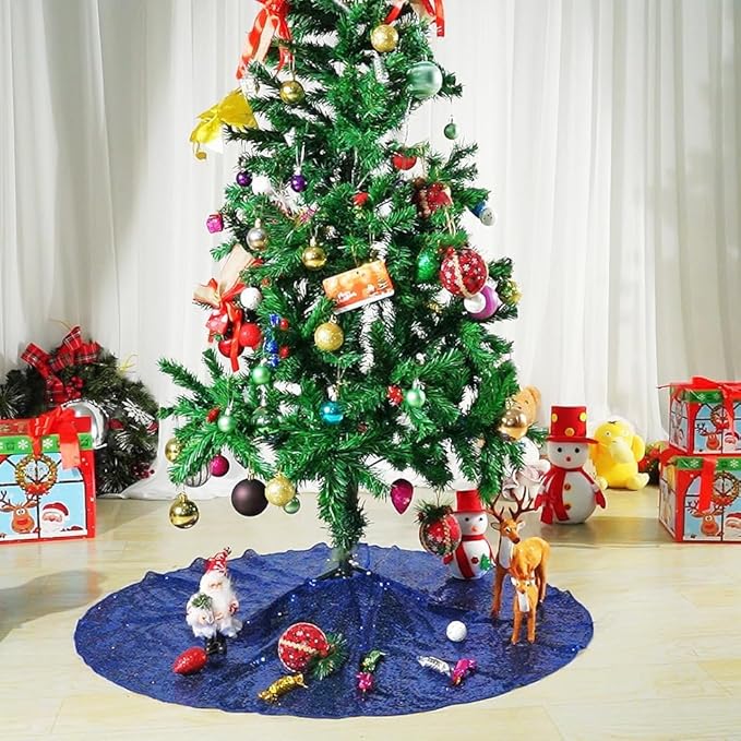Eternal Beauty Christmas Tree Skirt, 24 Inch Navy Blue Sequin Tree Skirt Small Xmas Tree Skirt for Christmas Tree Decorations