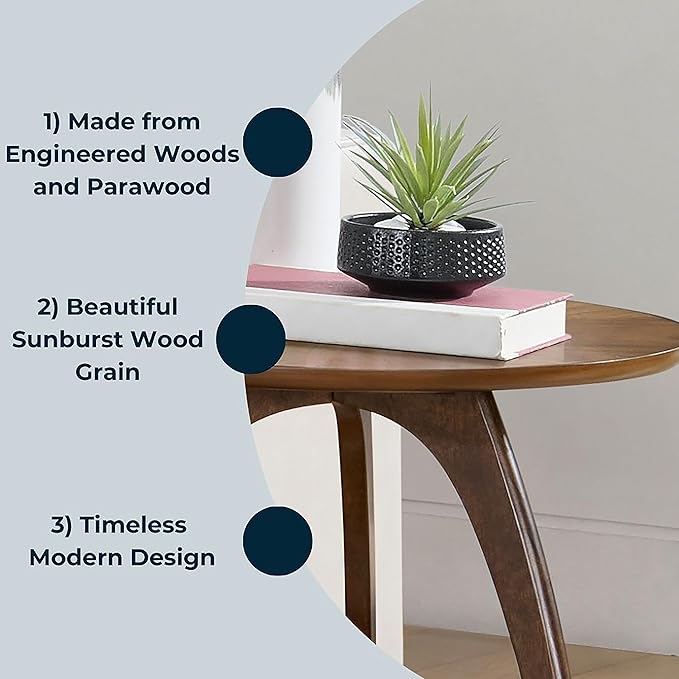 Martin Svensson Home LAX Two-Tone 20-Inch Caramel Brown Round Wood End Side Table with Walnut Legs and Shelf Storage