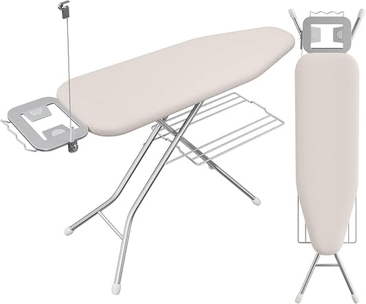 Yaheetech Ironing Board, Compact Iron Board with Cord Holder, Steam Iron Rest and Bottom Storage Tray, 9 Adjustable Heights & 3 Layer Cover, Folding Heavy Duty Ironing Board 52X14, Beige