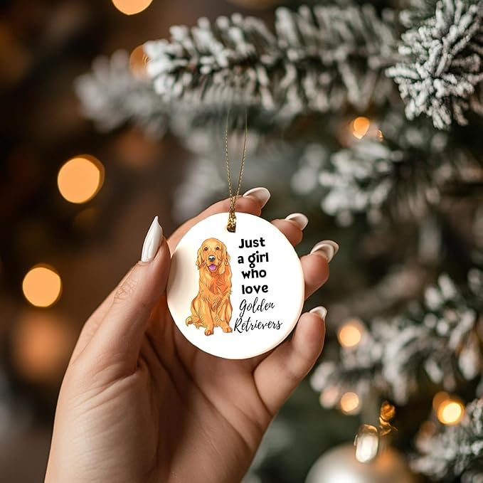 Golden Retriever Ornaments for Christmas Tree, Dogs Lovers Gifts for Women, Just a Girl Who Loves Golden Retriever Ceramic Christmas Tree Ornaments