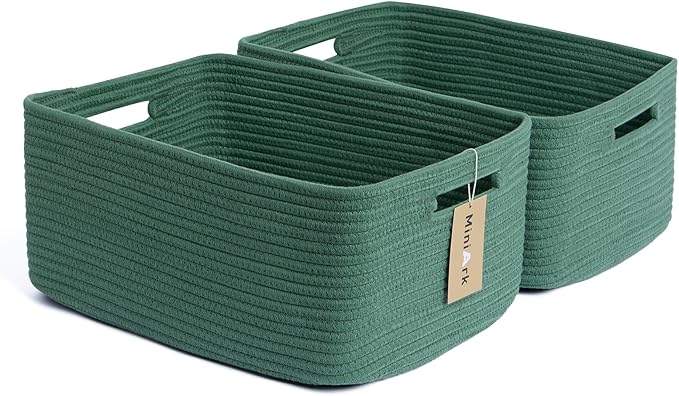 Large Storage Baskets for Shelves, Closet Organizers Bins for Clothes Blanket Towels, Baby Nursery, Toy Baskets Box, Woven Rope Baskets, 17 x 13 x 7.5”, 2 Packs Green