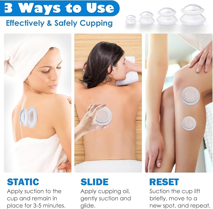 7pcs Cupping Therapy Set-Professional Silicone Cupping, Suitable for Facial Body Massage/Deep Myofascial Release/Pain Relief/Muscle Relaxation & More (Clear,7pcs)