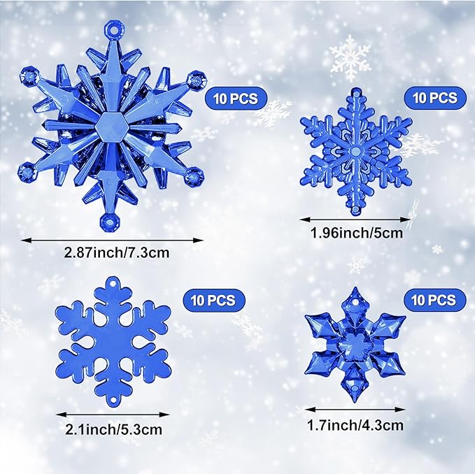 Dilunave 40 Pieces Christmas Snowflake Ornaments Acrylic Christmas Tree Decorations Crystal Snowflakes Translucent Winter Hanging Ornament for Tree (Navy Blue)