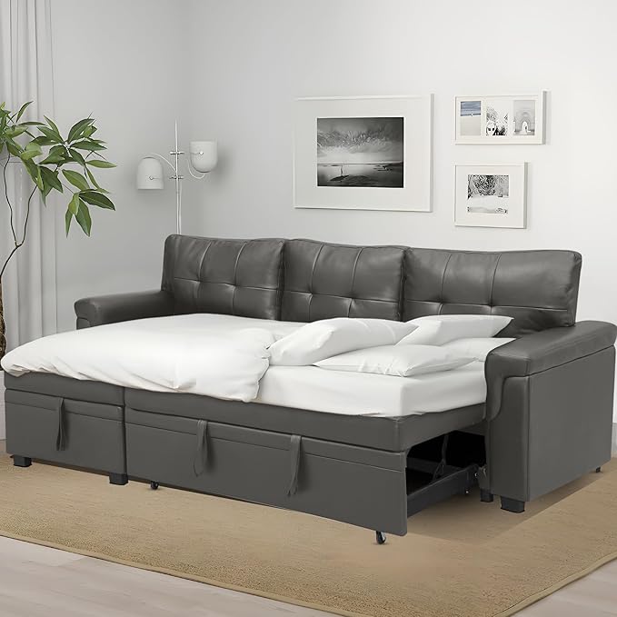 Naomi Home Modern Sectional Sofa with Storage Chaise Gray/Air Leather