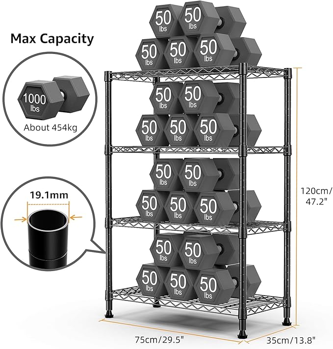 1000 lbs Storage Shelving Steel Heavy Duty 4-Tier Utility Shelving Unit Steel Organizer Wire Rack for Home,Kitchen,Office (13.7" D x 29.5" W x 47.2" H)