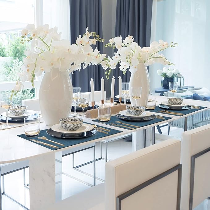 Faux Leather Placemats Set of 6,Heat Resistant Placemats for Dining Table, Easy Clean Non-Slip Place Mats, Waterproof Stain Resistant Wipeable Washable PU Table Mats, (Navy Blue)