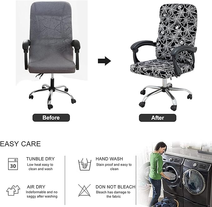 Halloween Office Chair Covers Gothic Spider Web Spooky Spider on Black Horror Theme Print Stretchable Slipcover for Modern Simplism Style High Back Boss Chair (No Chair)(Halloween02, M)…