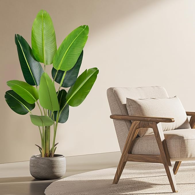 Artificial Bird of Paradise Plant 5.2Ft Fake Tropical Palm Tree with 10Trunks Faux Banana Leaf Trees in Pot for Home Indoor Outdoor Office Modern Decor Housewarming Gift（1Pcs）