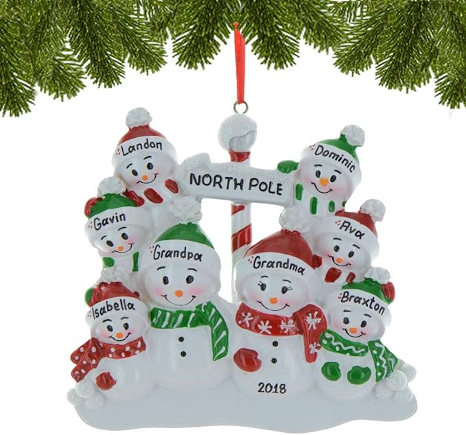 3D Frosty Snowman Family of 8 Christmas Ornament 2025 Personalized Family Christmas Ornaments 2025 | Winter Holiday Snowmen Personalized Tree Ornaments Customizable Gifts Snow People of Eight Ornament