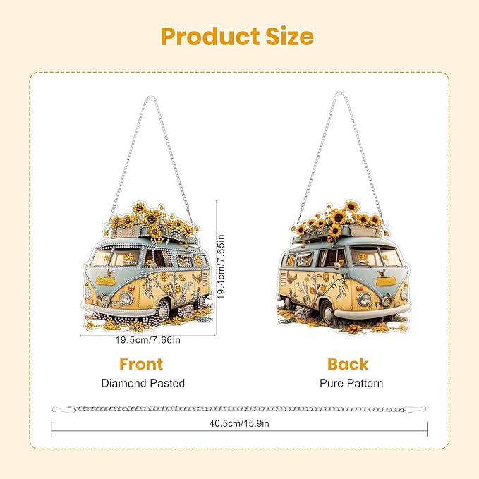 EOBROMD Diamond Hanging Art Kits for Adults, Travel Bus Suncatcher Diamond Art Painting, DIY Special Shaped Rhinestone Kits for Adults, Window Pendants Home Garden Wall Hanging Ornament