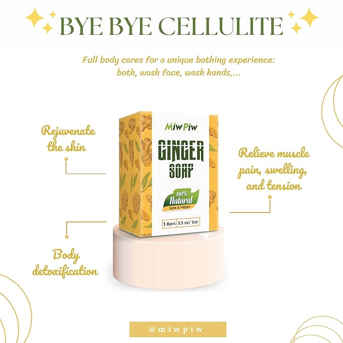 Ginger Soap Lymphatic Drainage Pack 6 - Anti-Cellulite Skin Tightening - Natural Ingredients Detox Soaps for Deep Clean Shower, Detoxification, Rejuvenating