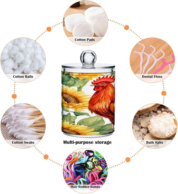 Sunflower Rooster 2PC Airtight Transparent Plastic Storage Jar, Food Storage Container Glass, Can Store Candy, Salt, Coffee Beans, With lid, Easy To Use