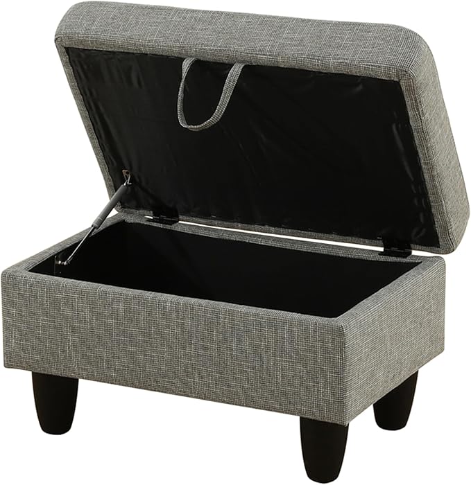 Ottoman Rectangular Storage Ottoman Bench, Flannel Footrest Stool Footstool with Lid for Living Room, Bedroom, Entryway, Gray, 28.5"x19"x17.5"