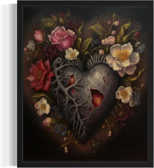 Gothic Heart Poster Art Print, Halloween Scary Vintage Wall Art Academia Spooky Painting Decoration for Horror Prints, Posters Bedroom Decor 89 (Gothic Heart, 16 x 20 inches, Unframed)