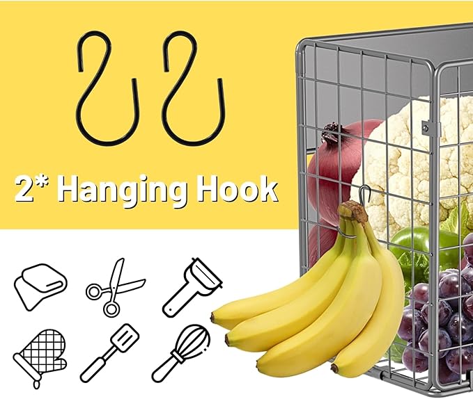 Magnetic Shelf for Fridge, Fruit Potato & Onion Storage Bins, Pantry Organizers & Storage, Large Container Magnetic Basket for Refrigerator, Kitchen Counter,Cabinet Magnetic Fridge Organizer Silver 1