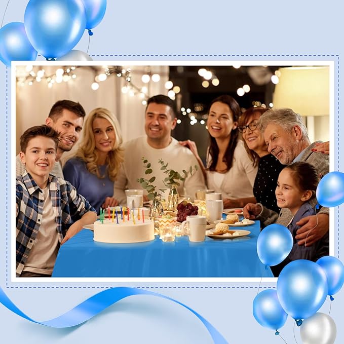 Goodluck 54 Inch X 300 Feet Plastic Table Cloths with Cutter Box, Blue Disposable Table Cover Roll, Plastic Tablecloth for Party, Banquet, Wedding, Birthday, Anniversary
