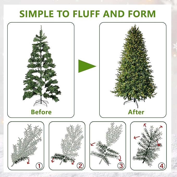 7.5ft Pre-lit Artificial Christmas Tree with 798 Warm White & Multi-Color LED Lights, 1900 Branch Tips, 3-Minute Quick Power Connect Pencil Xmas Tree for Holiday Decoration Home and Party