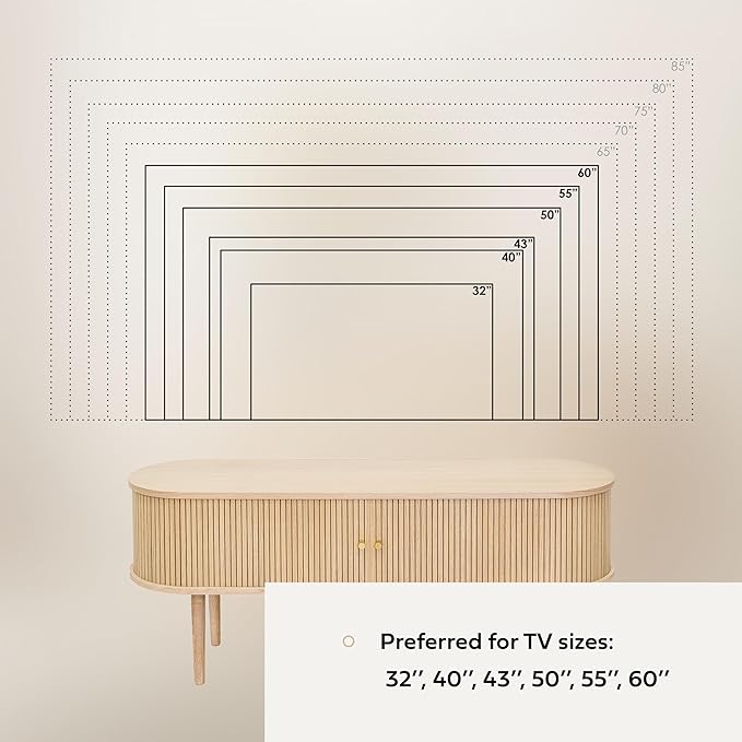 WERMO 55'' TV Stand with Storage and Shelves for 32-60 inch TV. Wood Entertainment Center with Doors for Living Room and Bedroom, Mid Century Modern Console Table, Television Stand (Oak)