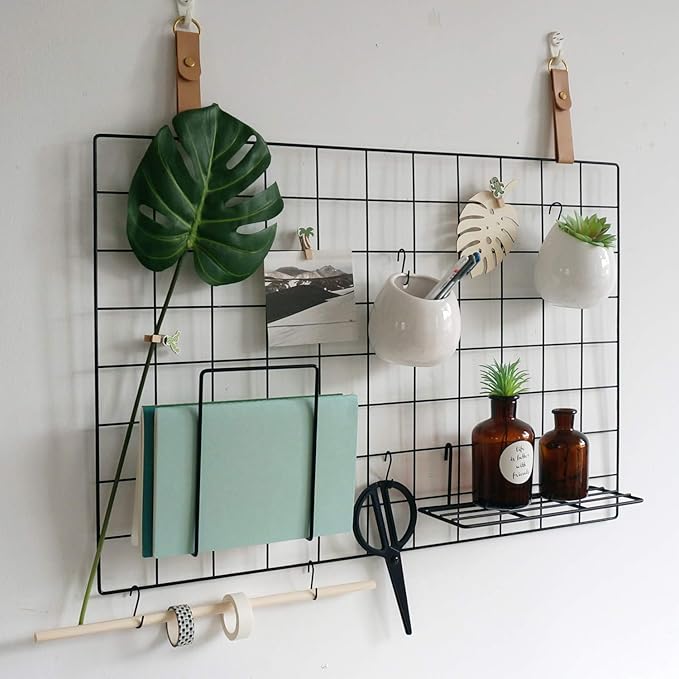 FRIADE Wall Grid Panel Hanging Basket with Hooks,Bookshelf,Display Shelf,Wall Organizer and Metal Shelving for Home Supplies,1 Set of 3 (Black)