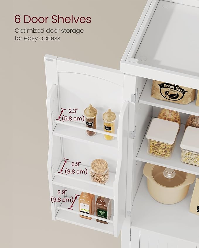 VASAGLE Pantry Cabinet, 53.5-Inch High Freestanding Tall Cupboard Storage Cabinet, 2 Cabinets, 2 Adjustable Shelves, 6 Door Shelves, for Living Room, Kitchen, White UBBC671W01