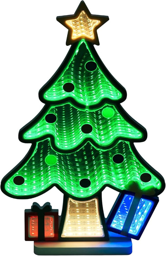 MEETYAMOR Christmas Decorations Indoor, Christmas Tree Infinity Mirror Tunnel Light - 3D Endless Extension LED Night Lamp, USB Powered Colorful Table Centerpiece for Bedroom, Living Room Home Decor