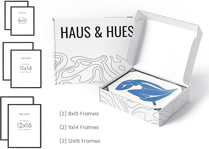 HAUS AND HUES Black Frames for Gallery Wall - Set of 6 Picture Collage Frames for Wall, picture Frame Sets for Wall Collage, Gallery Wall Frame Set (Two 8x10, Two 11x14, Two 12x16 Framed Black)