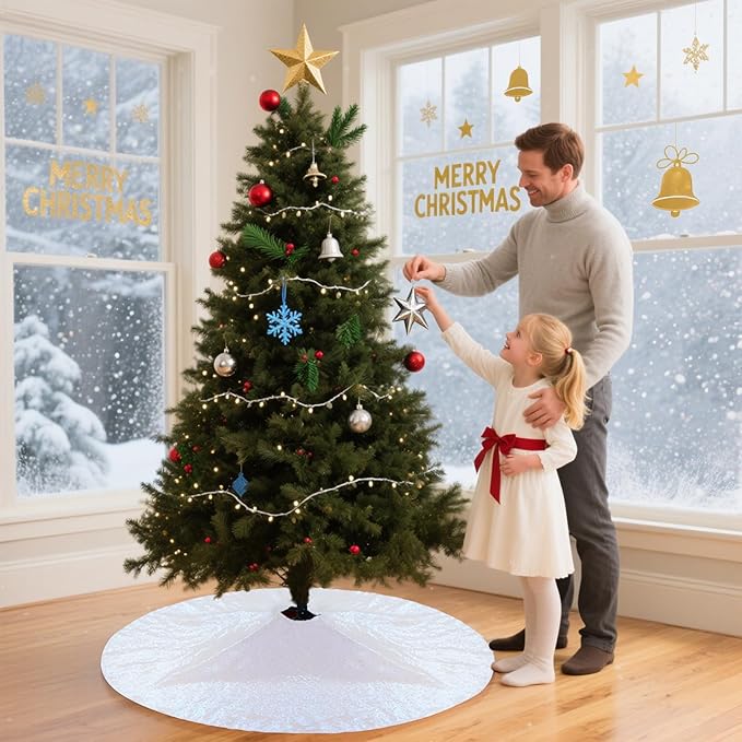 Eternal Beauty Christmas Tree Skirt, 36 Inch White Iridescent Sequin Tree Skirt Small Xmas Tree Skirt for Christmas Tree Decorations