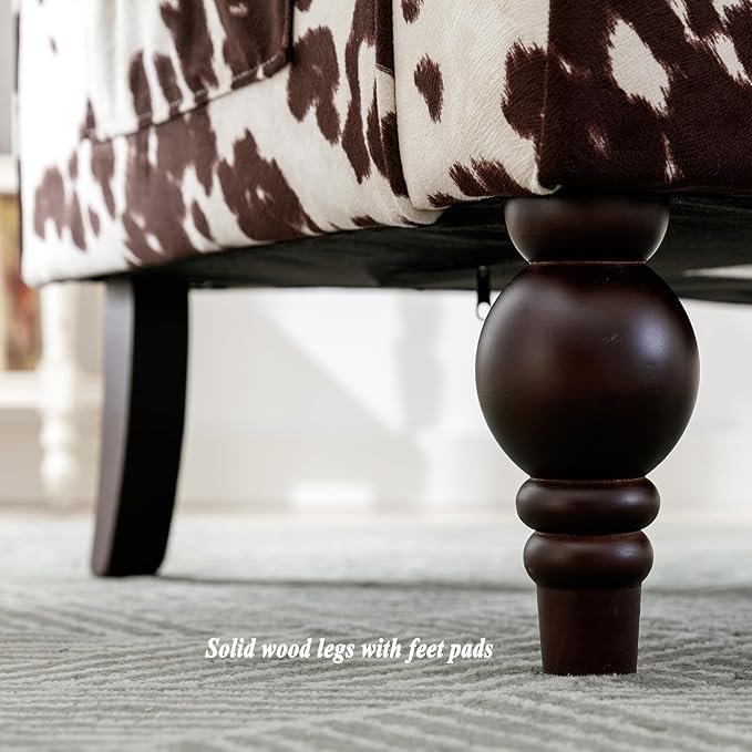 DUOMAY Tufted Accent Chair Set of 2, Modern Upholstered Wingback Side Arm Chair for Living Room Bedroom with Wood Legs, Comfy Reading Guest Chair for Office, Milk Cow/Brown