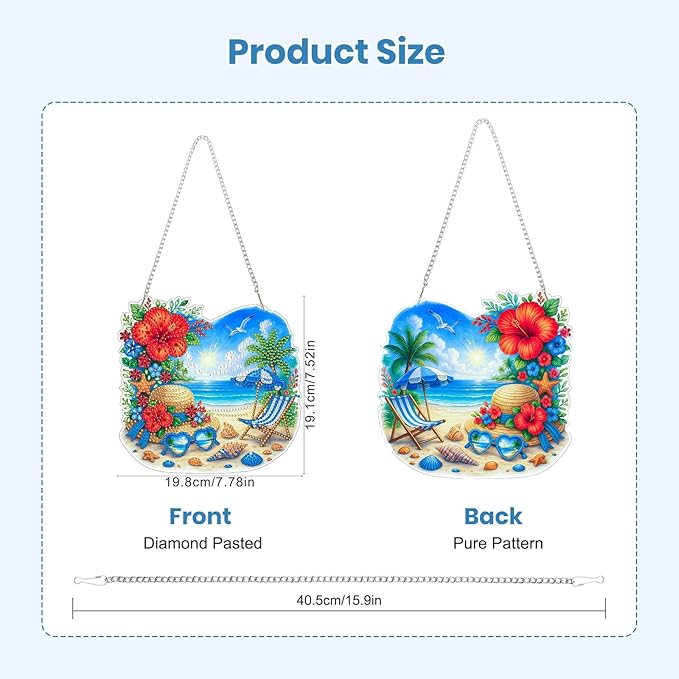 EOBROMD Diamond Hanging Art Kits for Adults, Beach Holiday DIY Special Shaped Rhinestone Kits for Adults, Diamond Art Painting Suncatcher, Window Pendants Home Garden Wall Hanging Ornament