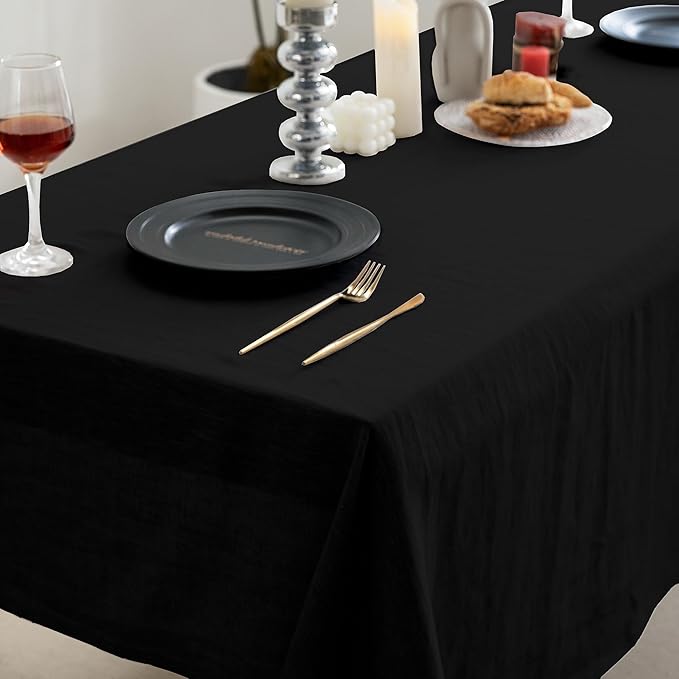 EVERLY 100% Pure Linen Rectangle Tablecloths 60x84Inches for Dining,Buffet Parties,Picnic,Events,Weddings and Restaurants,Decorative Halloween,Thanksgiving Machine Washable Tablecloths-Black