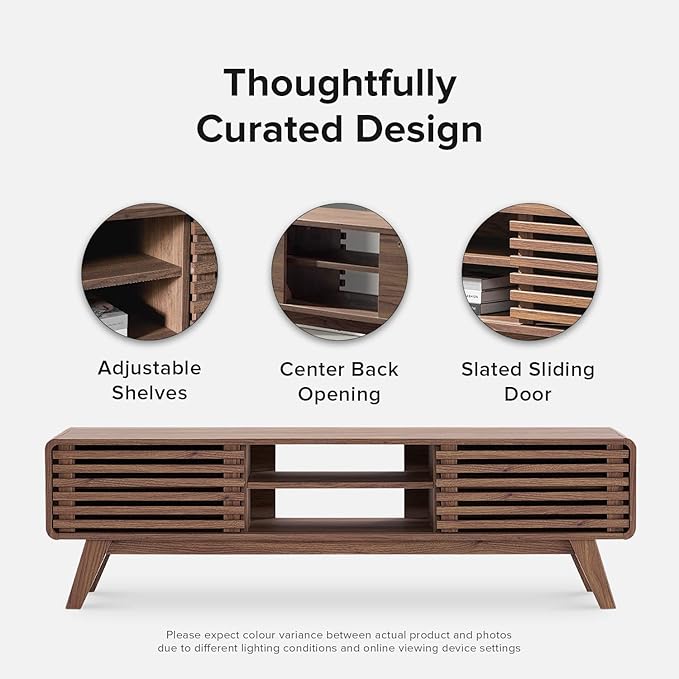 mopio Ensley TV Stand, Mid Century Modern for 55/60/65 inch TV, Farmhouse TV Stand, Entertainment Center with Storage, TV and Media Consol for Living Room (Walnut, 59")