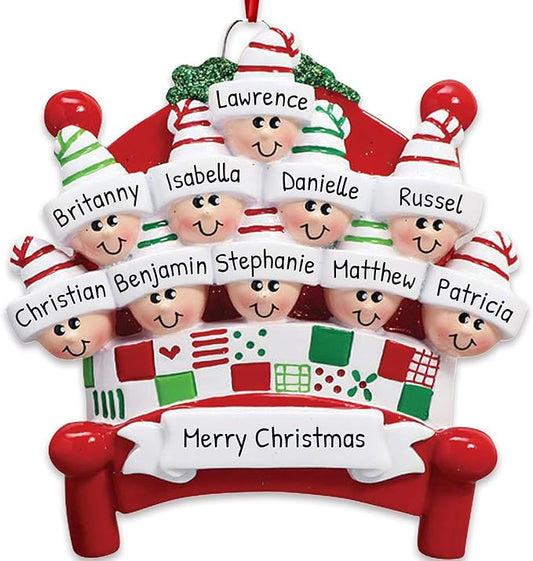 3D Bedtime Family of 10 Ornament 2025 Personalized Family Christmas Ornaments 2025 | Tucked Together Holiday Keepsake Personalized Tree Ornaments for Grandchildren Siblings & Grandkids of Ten Ornament