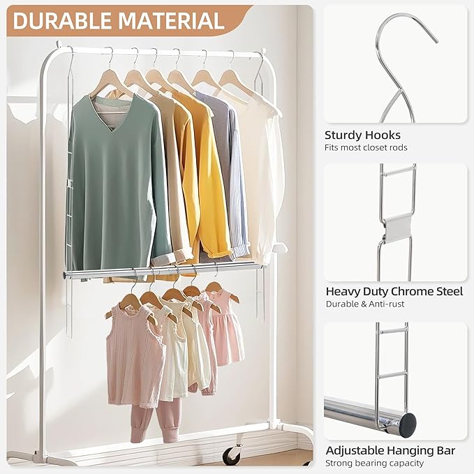 STORAGE MANIAC Hanging Closet Rod, Adjustable Width and Height Closet Hanging Organizer, Space-Saving Clothes Hanging Bar, Closet Extender Hanging Rod Double Closet Hanging Rod, 2 Pack Chrome