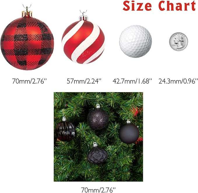 Every Day is Christmas Ornaments, Shatterproof Christmas Tree Ornament Set, Christmas Balls Decoration 35 Count (2.75"/70mm, Black)
