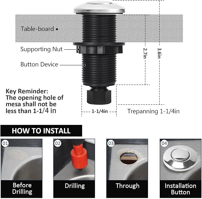 Garbage Disposal Air Switch Kit for SinkTop Waste Disposal with Stainless Steel Polished Long Air Button by briidea
