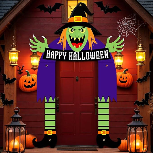 Halloween Witch Party Porch Banner Witch Door Banner for Halloween Outdoor Decorations Fabric Porch Sign for Birthday Photo Backdrop Photo Booth Props Front Door Cover Indoor Wall Hanging Supplies