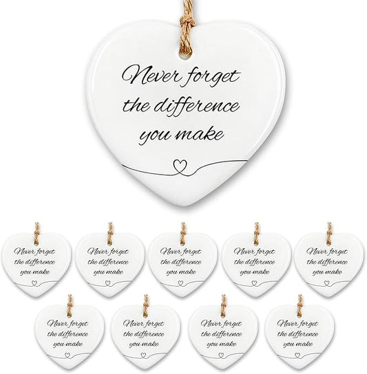 10 Pcs Thank You Gifts for Women Men - Never Forget The Difference You Make Ceramic Ornament Keepsake Appreciation, Retirement Gifts for Women Men, Farewell, Goodbye, Leaving Ideas for Coworker, Boss