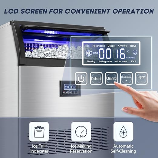 Commercial Ice Maker Machine 360LBS/24H with 80LBS Storage Bin, 126PCS Ice Cubes Ice Machine Stainless Steel Undercounter/Freestanding Ice Maker for Home Bar Outdoor, Self Cleaning