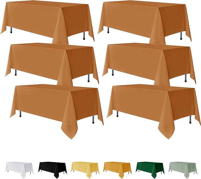 Fitable 6 Pack Bronze Rectangle Table Clothes - 90 x 156 Inch - Wrinkle and Stain Resistant Fabric Fall Tablecloths, Washable Polyester Table Covers for Wedding Thanksgiving Party Banquet Events