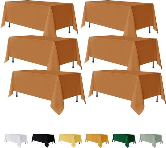 Fitable 6 Pack Bronze Rectangle Table Clothes - 70 x 120 Inch - Wrinkle and Stain Resistant Fabric Fall Tablecloths, Washable Polyester Table Covers for Wedding Thanksgiving Party Banquet Events