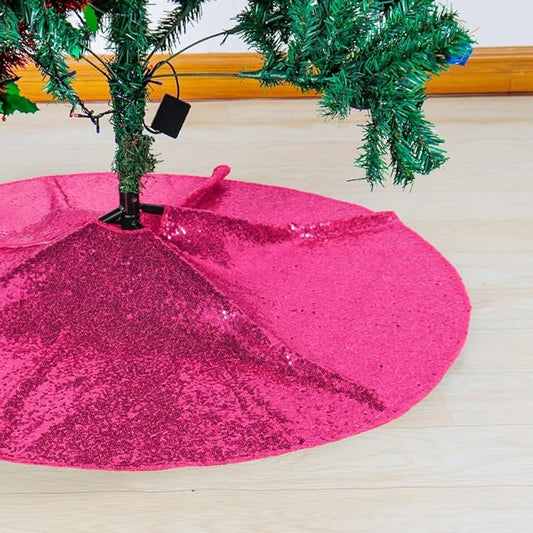 Partisout 48Inch Sequin Tree Skirt Christmas Skirts for Xmas Hawaii Rustic Cartoon Elegant Halloween Trees (Hot Pink)
