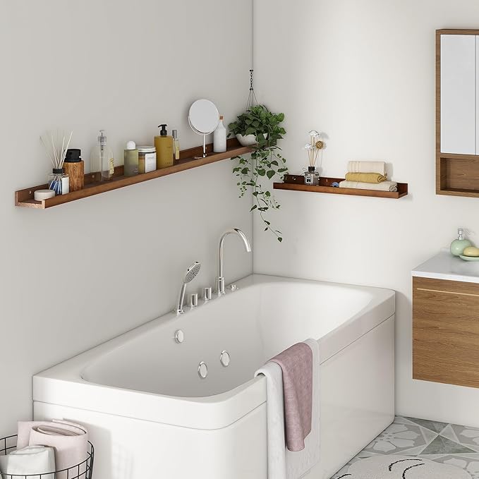 Picture Ledge Shelf, Floating Shelves Set of 2, Solid Pine Wood 72'' Long Large Nursery Book Shelves for Toys Storage, Kids Bookshelf for Living Room Bedroom Decor Books Photo Frames, Walnut