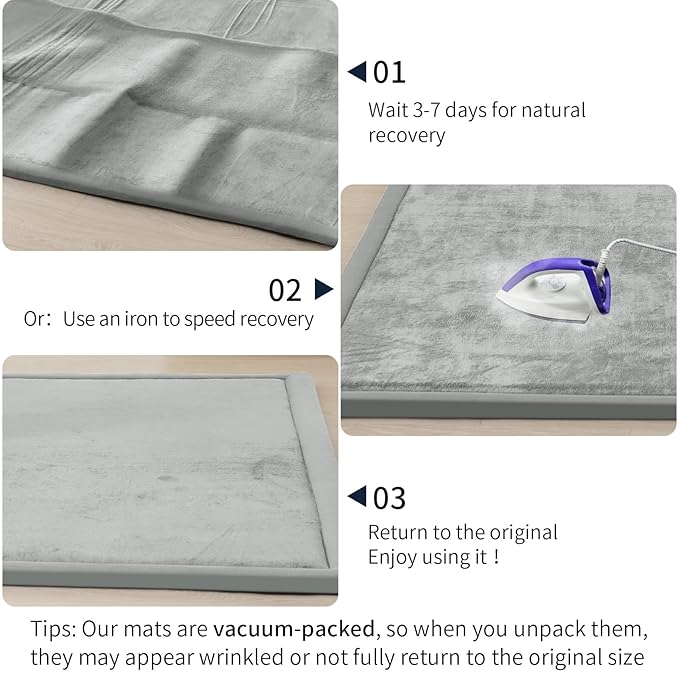 ACOMOPACK Baby Play Mat for Floor 1.3" Thick Memory Foam Play Mat 79"×157 Tummy Time Crawling with Non-Slip Bottom for Living Room,Nursery,Soft Velvet Playpen Mats for Kids,Infants（Light Grey）