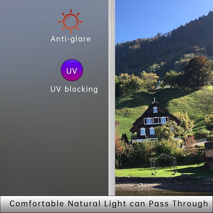 Frosted Glass Window Privacy Film Decorative, Bathroom Privacy Film for Glass Windows Cover, Static Cling, Removable, Reusable, Anti-UV, Anti-Glare, Heat Blocking,Gray,45.2X196.9Inch