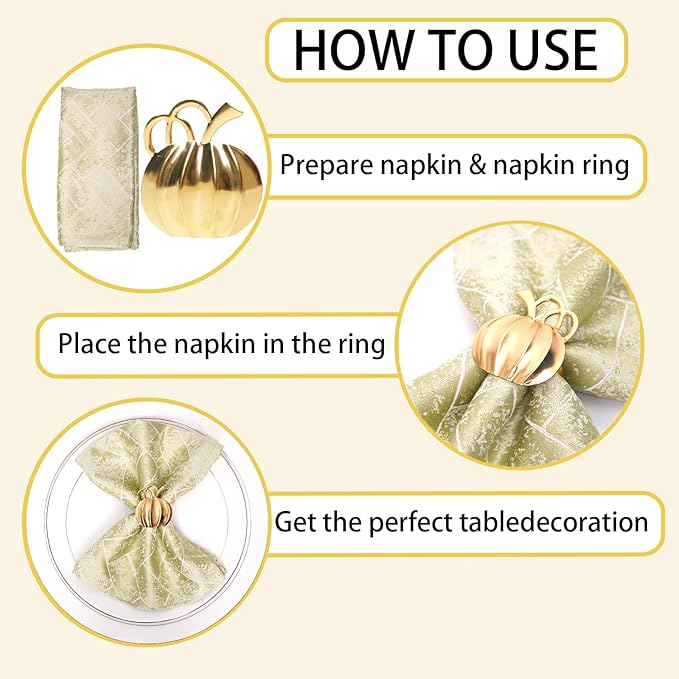 Gold Pumpkin Napkin Rings Set of 24 Fall Napkins Ring Retro Serviette Buckles Gold Adornment for Thanksgiving Halloween Table Settings